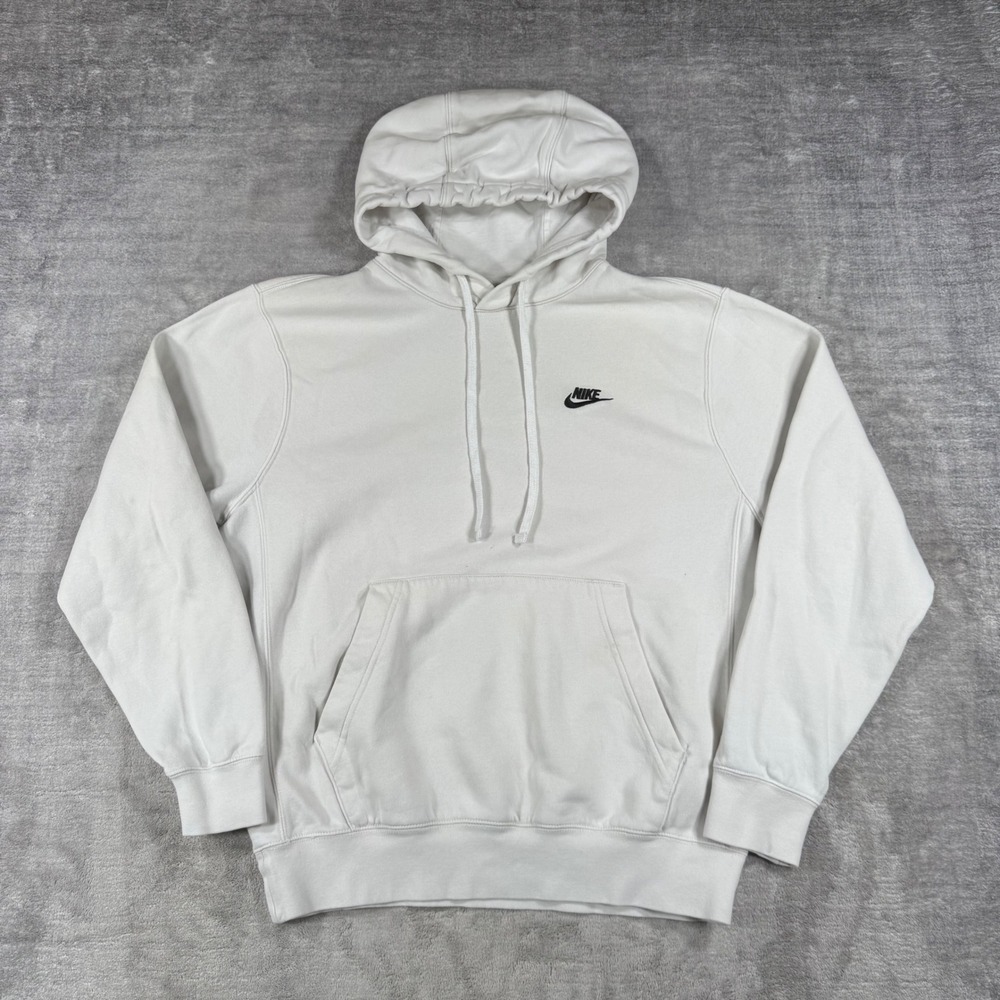 Nike Hoodie Mens Large Cream Embroidered Essential Swoosh Streetwear Sweatshirt